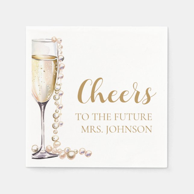 Serviette En Papier Futur Mme Perles et Prosecco à la Mariée (Devant)
