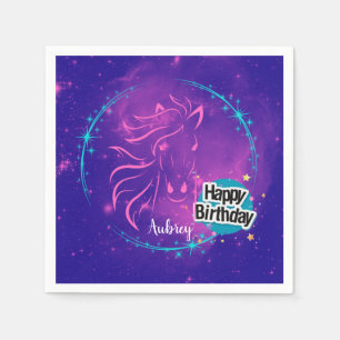 Serviette En Papier Galaxie de Cheval Joyeux Anniversaire Personnalisé