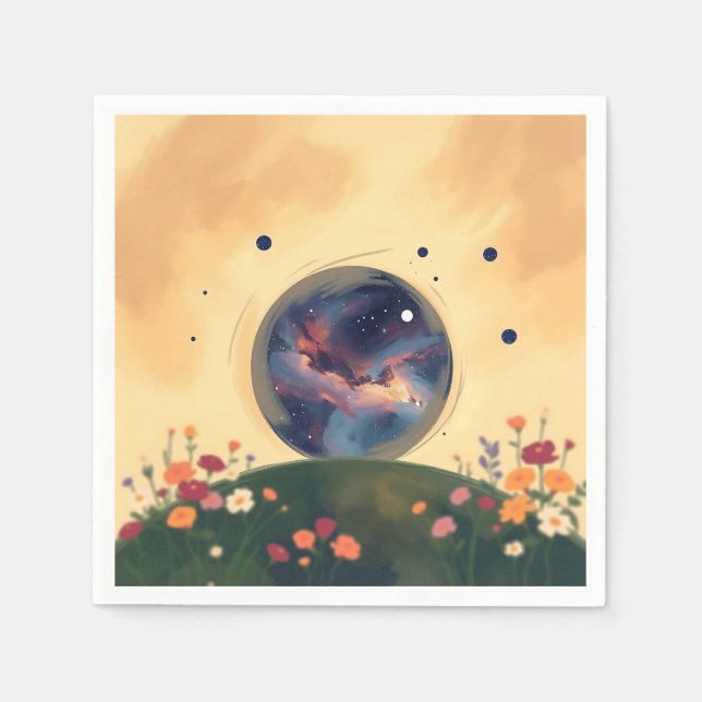 Serviette En Papier Galaxie impressionniste avec jardin fleuri (Devant)