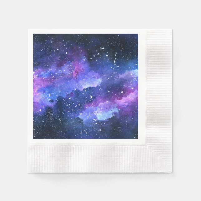 Serviette En Papier Galaxy Aquarelle violet Ado Party (Devant)