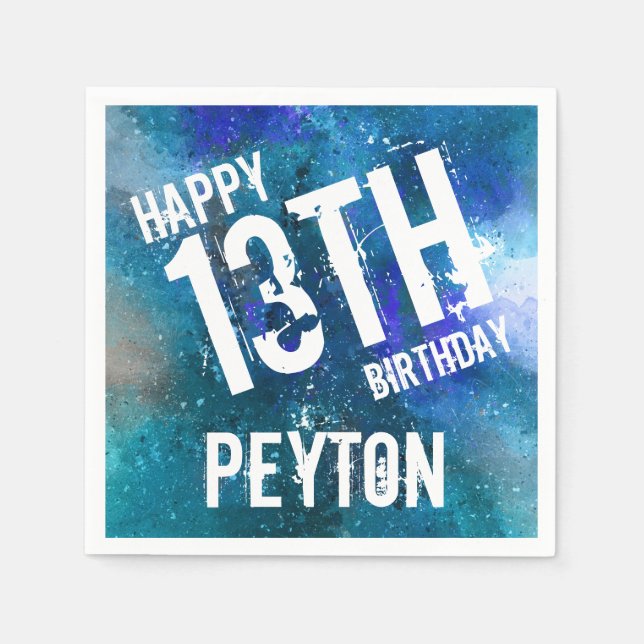 Serviette En Papier Galaxy Blue Personnalisé Anniversaire (Devant)