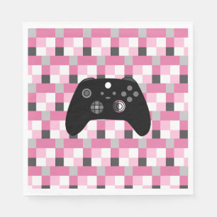 Serviette En Papier Gamer Girl Pixels roses et Noir Anniversaire