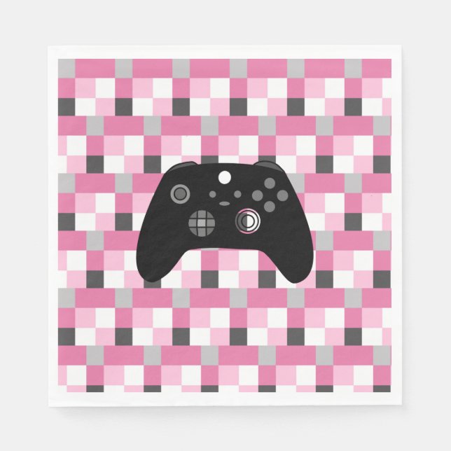 Serviette En Papier Gamer Girl Pixels roses et Noir Anniversaire (Devant)