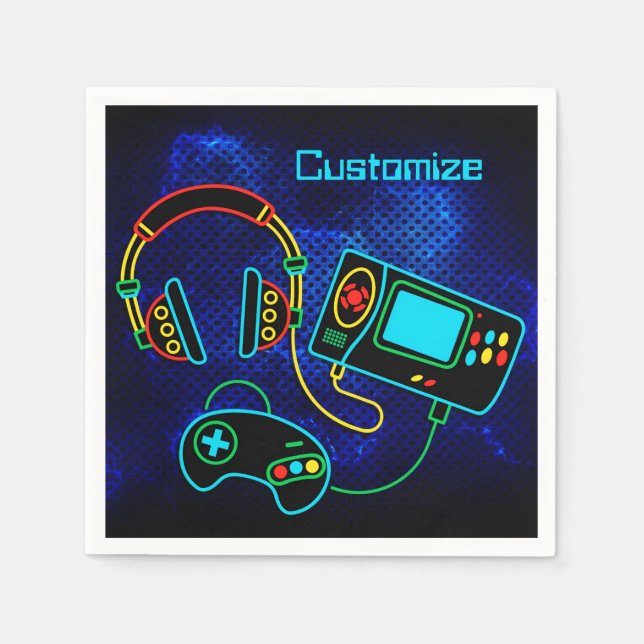 Serviette En Papier Gamer Retro Neon Blue (Devant)