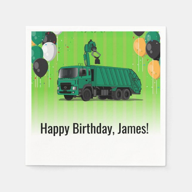 Serviette En Papier Garbage Truck Anniversaire Napkin (Devant)