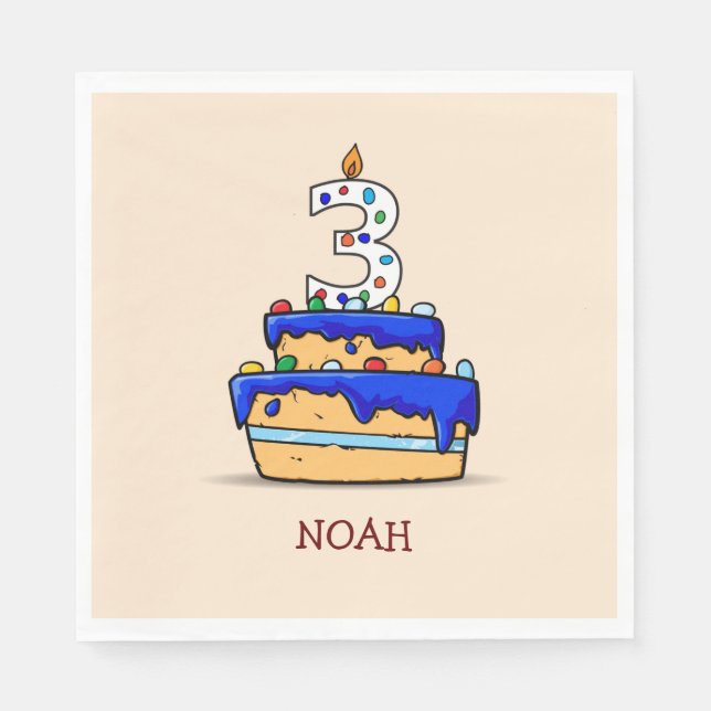 Serviette En Papier Garçon 3e anniversaire, 3 sur Gâteau bleu doux (Devant)