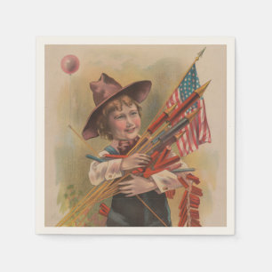 Serviette En Papier Garçon avec Feux d'Artifice, Drapeau Américain, Im