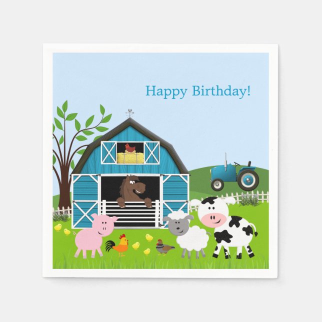Serviette En Papier Garçon Barnyard Animaux de ferme Papier d'annivers (Devant)