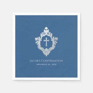 Serviette En Papier Garçon Confirmation Bleu Classique Vintage Blason