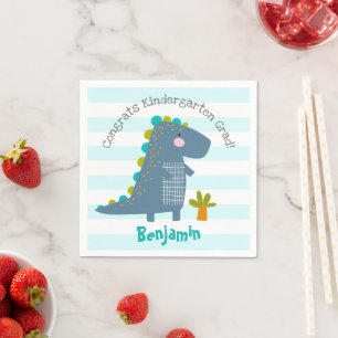Serviette En Papier Garçon Dinosaure Bleu Diplômé de Maternelle Ludiqu