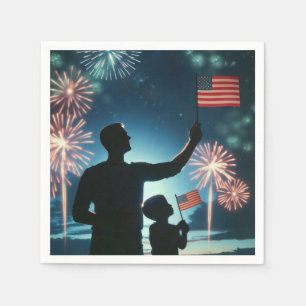 Serviette En Papier Garçon et papa avec drapeaux américains et feux d'