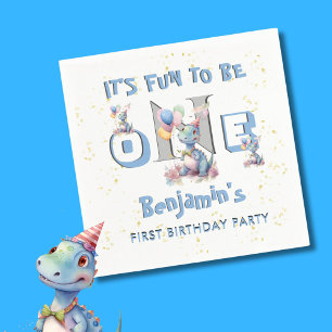 Serviette En Papier Garçon Premier Anniversaire Amusant One Dinosaur