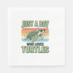 Serviette En Papier Garçon qui aime les tortues Design de gravure vint