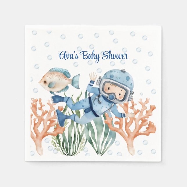 Serviette En Papier Garçon Sous Le Baby shower De Mer (Devant)