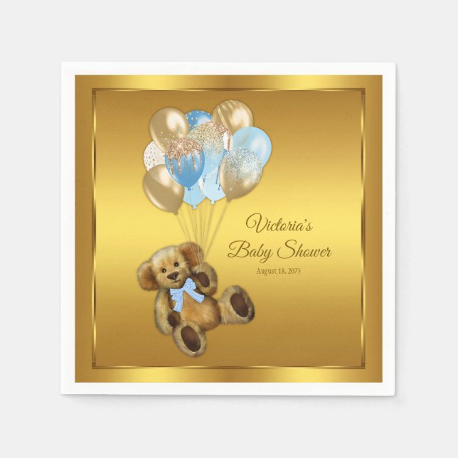 Serviette En Papier Garçon Teddy Baby shower d'ours serviettes (Devant)