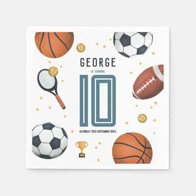 Serviette En Papier Garçons Anniversaire de enfant sportif moderne (Devant)