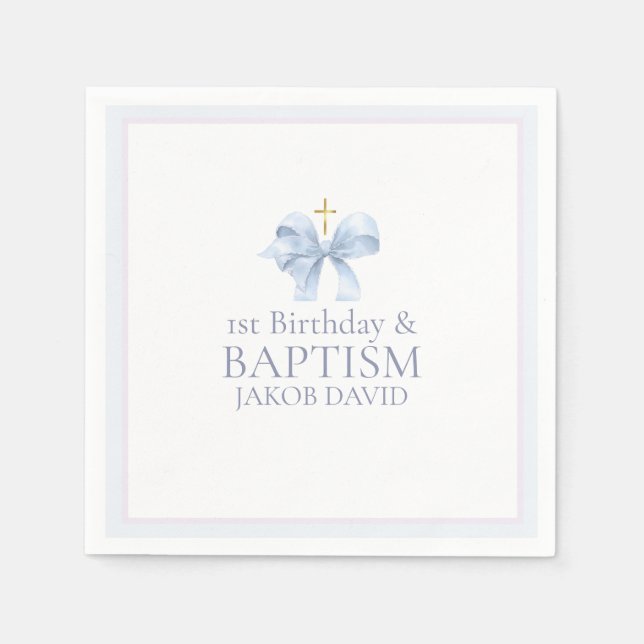 Serviette En Papier Garçons Blue Bow 1er anniversaire et baptême (Devant)
