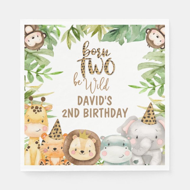 Serviette En Papier Garçons Safari Animaux Deux Sauvages Anniversaire  (Devant)