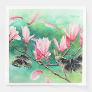 Serviette En Papier Garden Party ! Papillons sur fleurs roses 