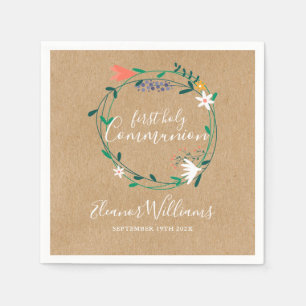 Serviette En Papier Garland floral rustique Première communion sainte
