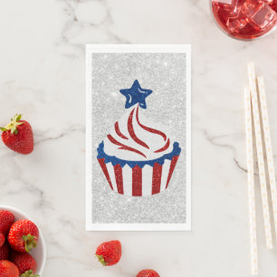 Serviette En Papier Gâteau Cupcake Rouge, Blanc & Bleu avec Paillettes