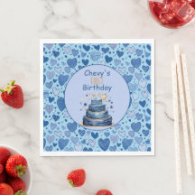 Gâteau d'anniversaire Bleu Cœurs Premier Anniversa