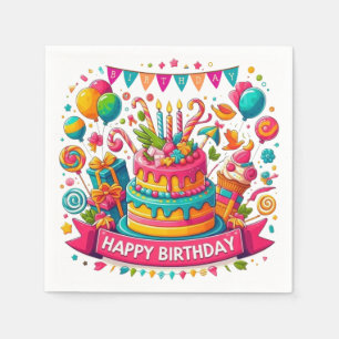 Serviette En Papier Gâteau d'anniversaire coloré et joyeux