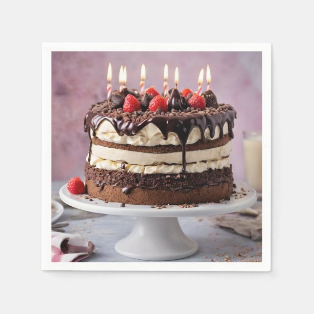 Serviette En Papier Gâteau D'Anniversaire De Crème Chocolée Aux Fraise (Devant)