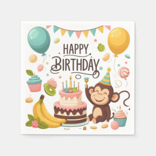 Serviette En Papier Gâteau d'anniversaire de fête de singe mignon