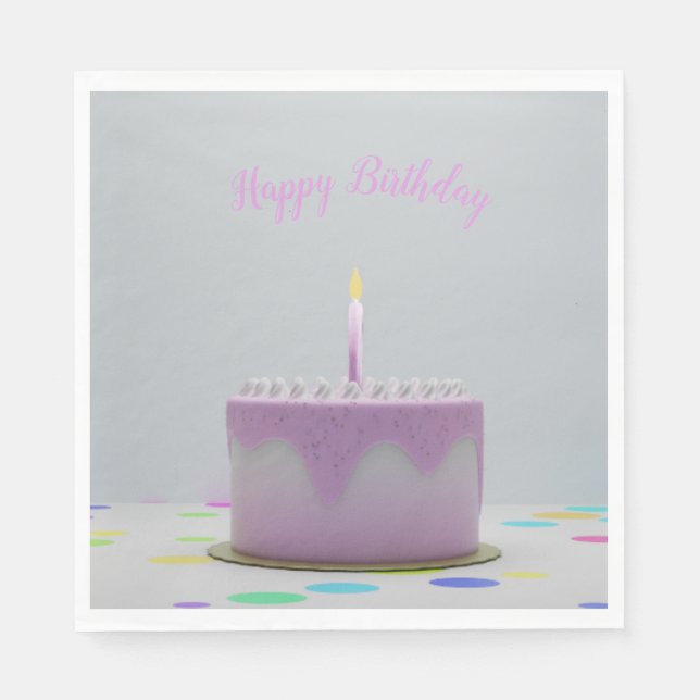 Serviette En Papier Gâteau d'anniversaire rose (Devant)