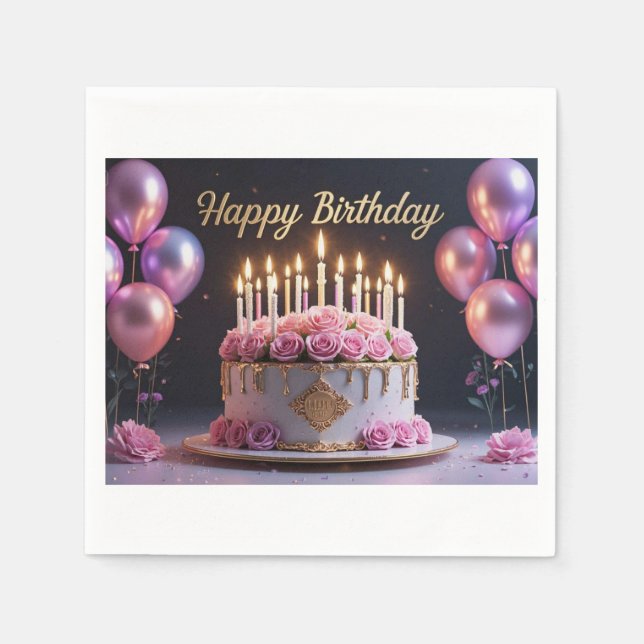 Serviette En Papier Gâteau d'anniversaire rose luxueux élégant extrava (Devant)