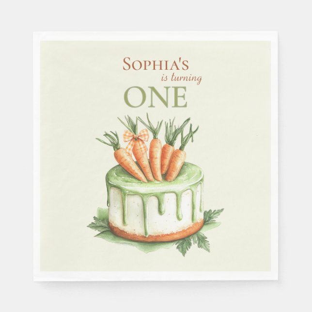 Serviette En Papier Gâteau de carottes de lapin 1er aquarelle d'annive (Devant)