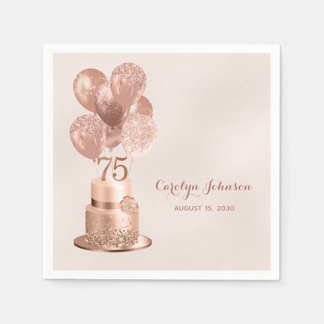 Serviette En Papier Gâteau d'or rose 75e anniversaire (Devant)