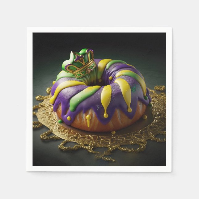 Serviette En Papier Gâteau Mardi Gras King Avec Couronne (Devant)