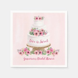 Serviette En Papier Gâteau Mariage rose Aquarelle
