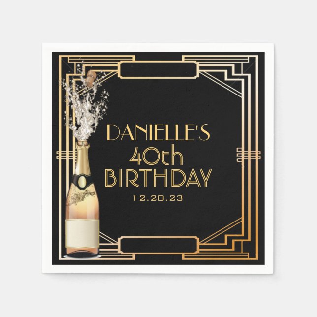 Serviette En Papier Gatsby Art Déco Anniversaire Napkin personnalisé (Devant)