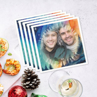 Serviette En Papier Gay Fête de Noël Photo avec Aurore Boréale 