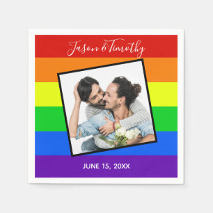 Serviette En Papier Gay pride Rainbow Custom Couple Photo Bold Mariage