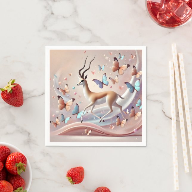 Serviette En Papier Gazelle and Butterflies Fantasy Art (En situation)