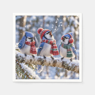 Serviette En Papier Geais bleus sur une branche d'arbre en hiver