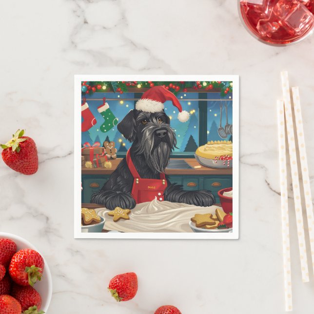 Serviette En Papier Géant Schnauzer Gourmande : Noël Festif (En situation)