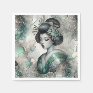Serviette En Papier Geisha en vert série de conception #2
