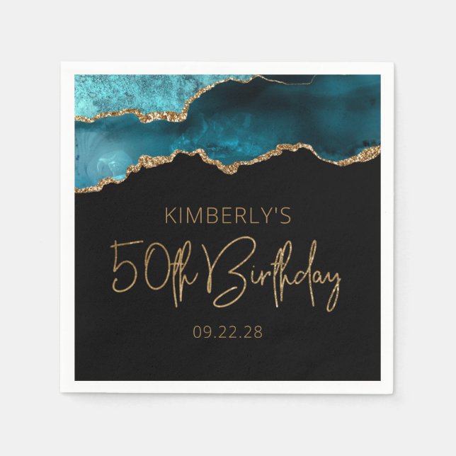 Serviette En Papier Géode Agate Chic Gold Turquoise 50e anniversaire (Devant)