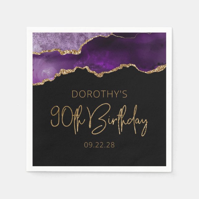 Serviette En Papier Géode Agate Chic Purple Gold 90e anniversaire (Devant)