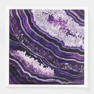 Serviette En Papier Géode Améthyste Violet et Art numérique Argent