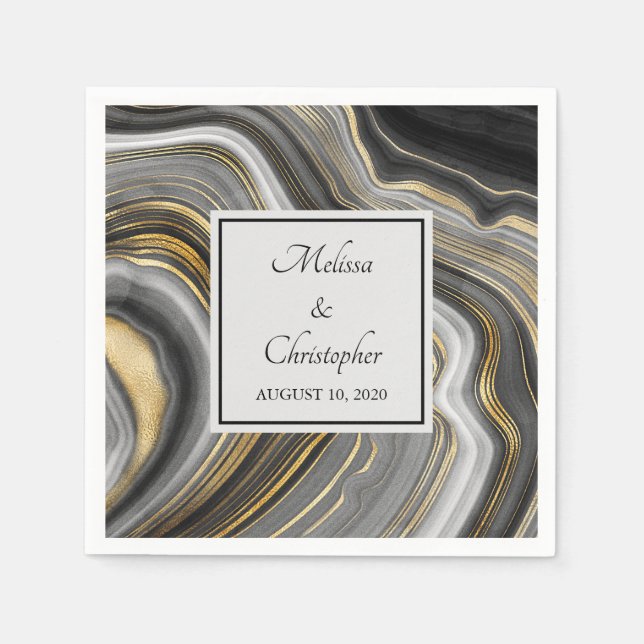 Serviette En Papier Géode moderne Gold & Grey Agate Geode Gemstone (Devant)