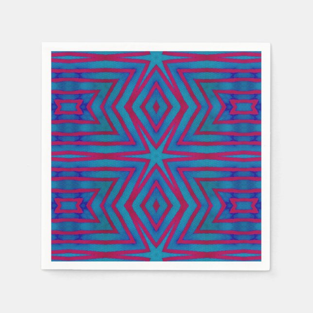 Serviette En Papier Géométrie rouge étoile et bleu (Devant)