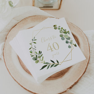 Serviette En Papier Géométrique Gold Green Cheers à 40 ans Anniversair