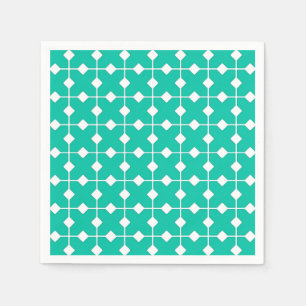 Serviette En Papier Géométrique moderne, Diamants - Turquoise et Blanc