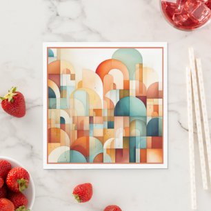 Serviette En Papier Géométrique Moderne Turquoise Pêche Sarcelle